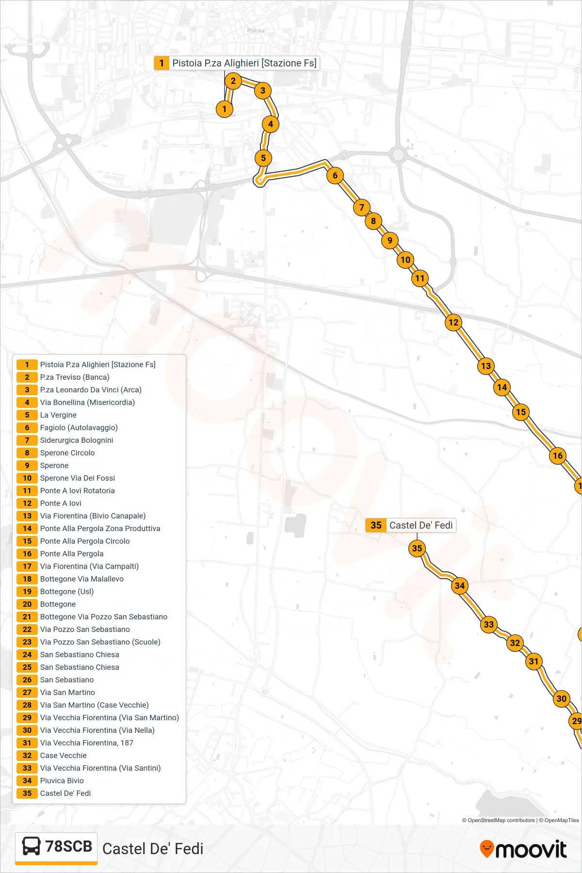 Linea 78SCB bus (Castel De' Fedi) - Percorsi e fermate sulla mappa