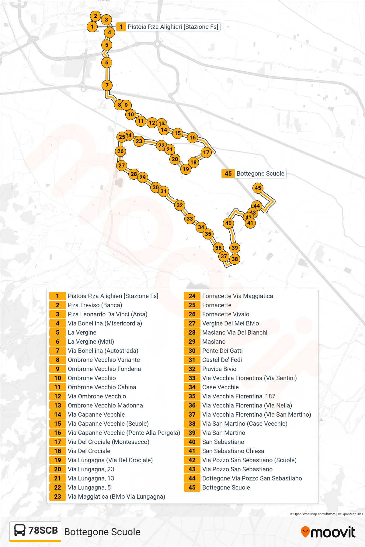 Linea 78SCB bus (Bottegone Scuole) - Percorsi e fermate sulla mappa