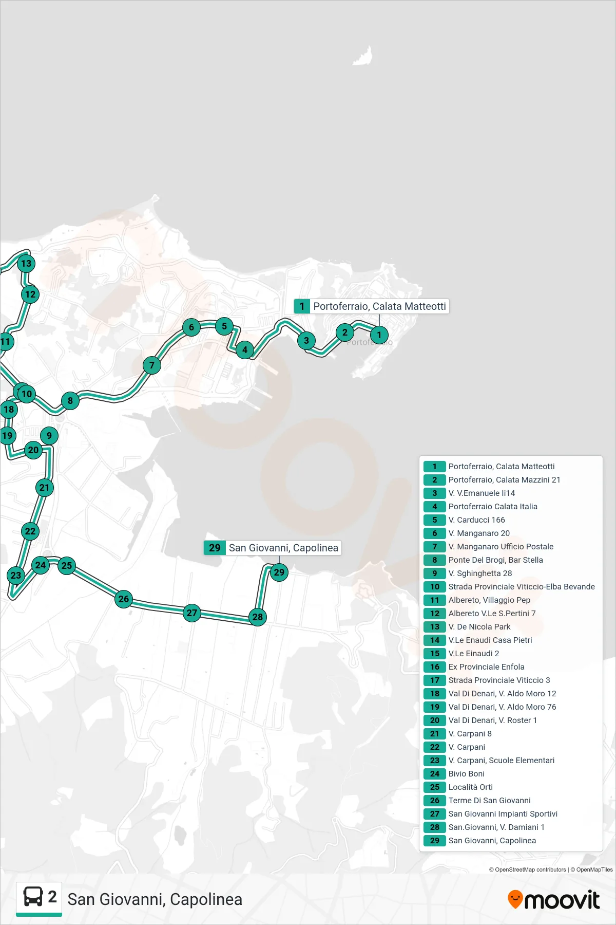 Linea 2  bus (San Giovanni,  Capolinea) - Percorsi e fermate sulla mappa