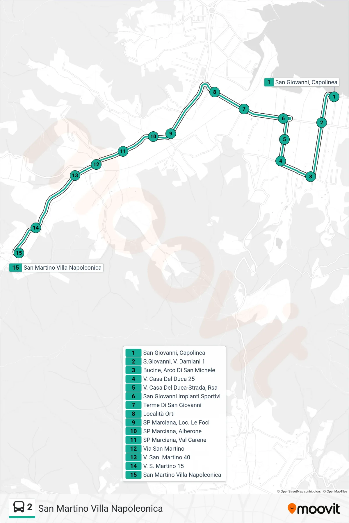 Linea 2  bus (San Martino  Villa Napoleonica) - Percorsi e fermate sulla mappa