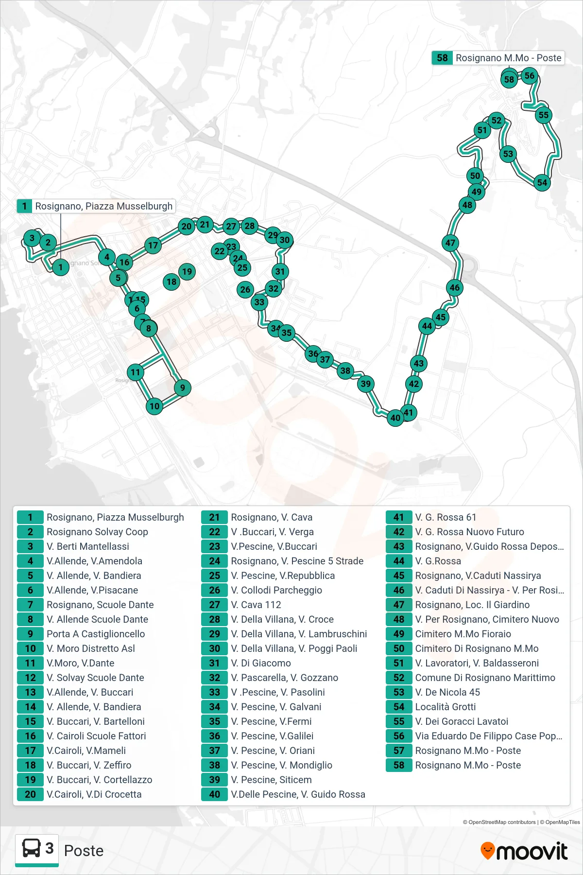 Linea 3 bus (Poste) - Percorsi e fermate sulla mappa