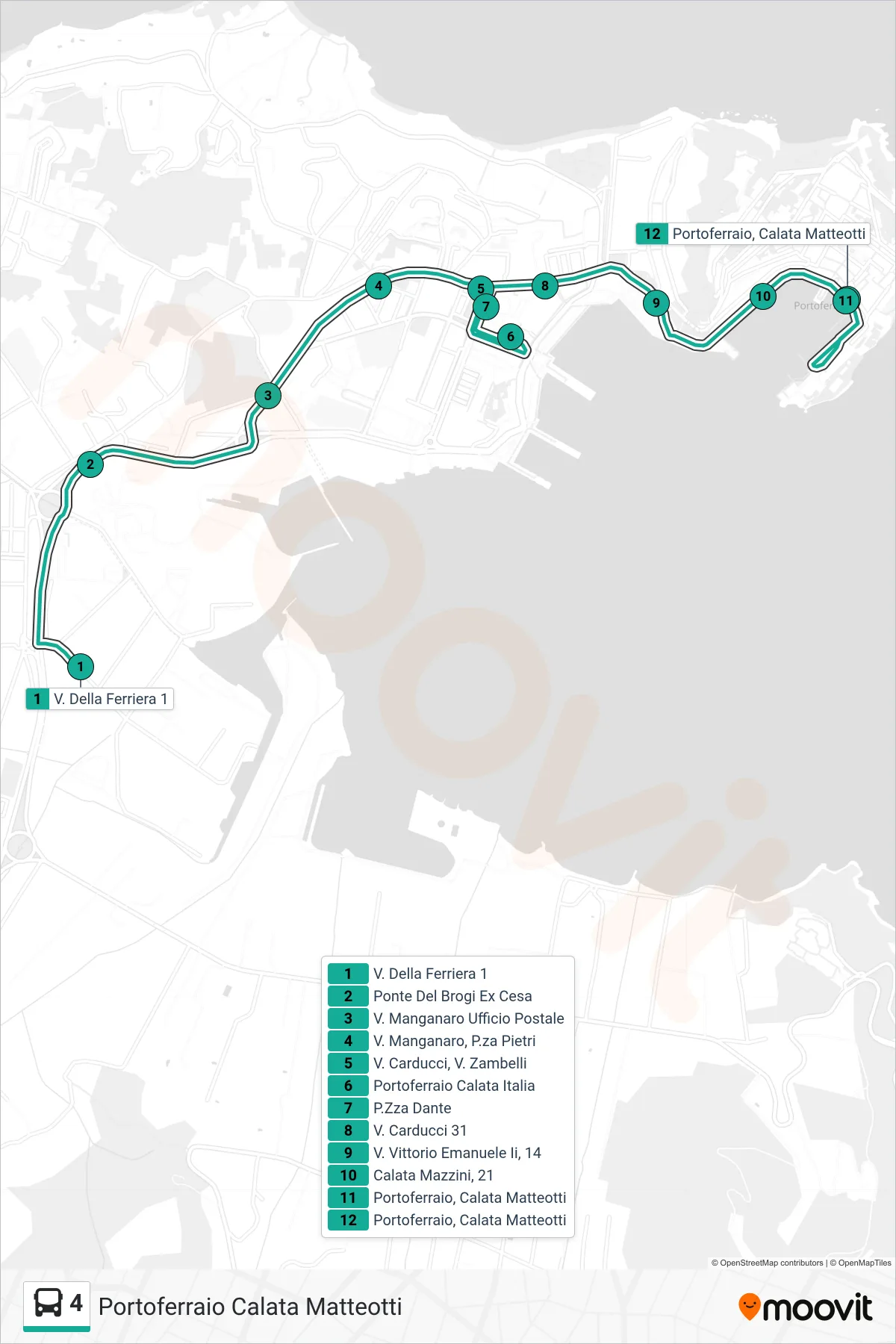 Linea 4 bus (Portoferraio Calata Matteotti) - Percorsi e fermate sulla mappa