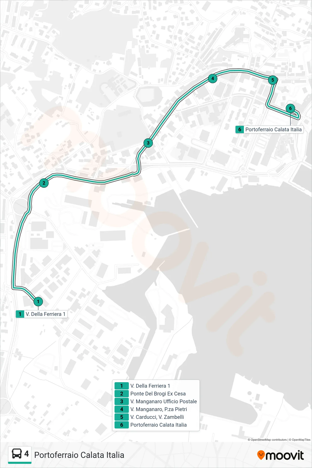 Linea 4  bus (Portoferraio Calata Italia) - Percorsi e fermate sulla mappa