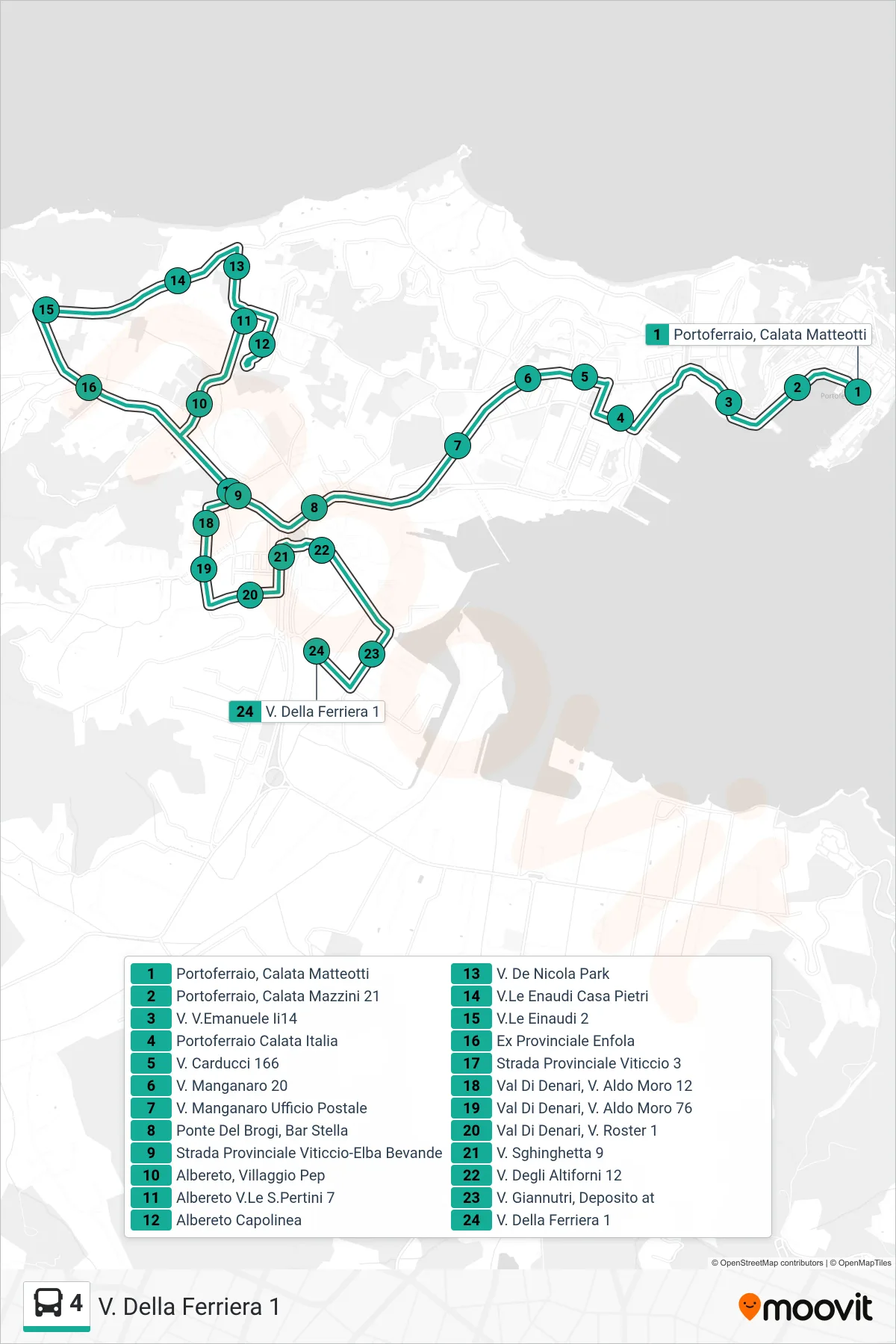Linea 4  bus (V. Della Ferriera 1) - Percorsi e fermate sulla mappa