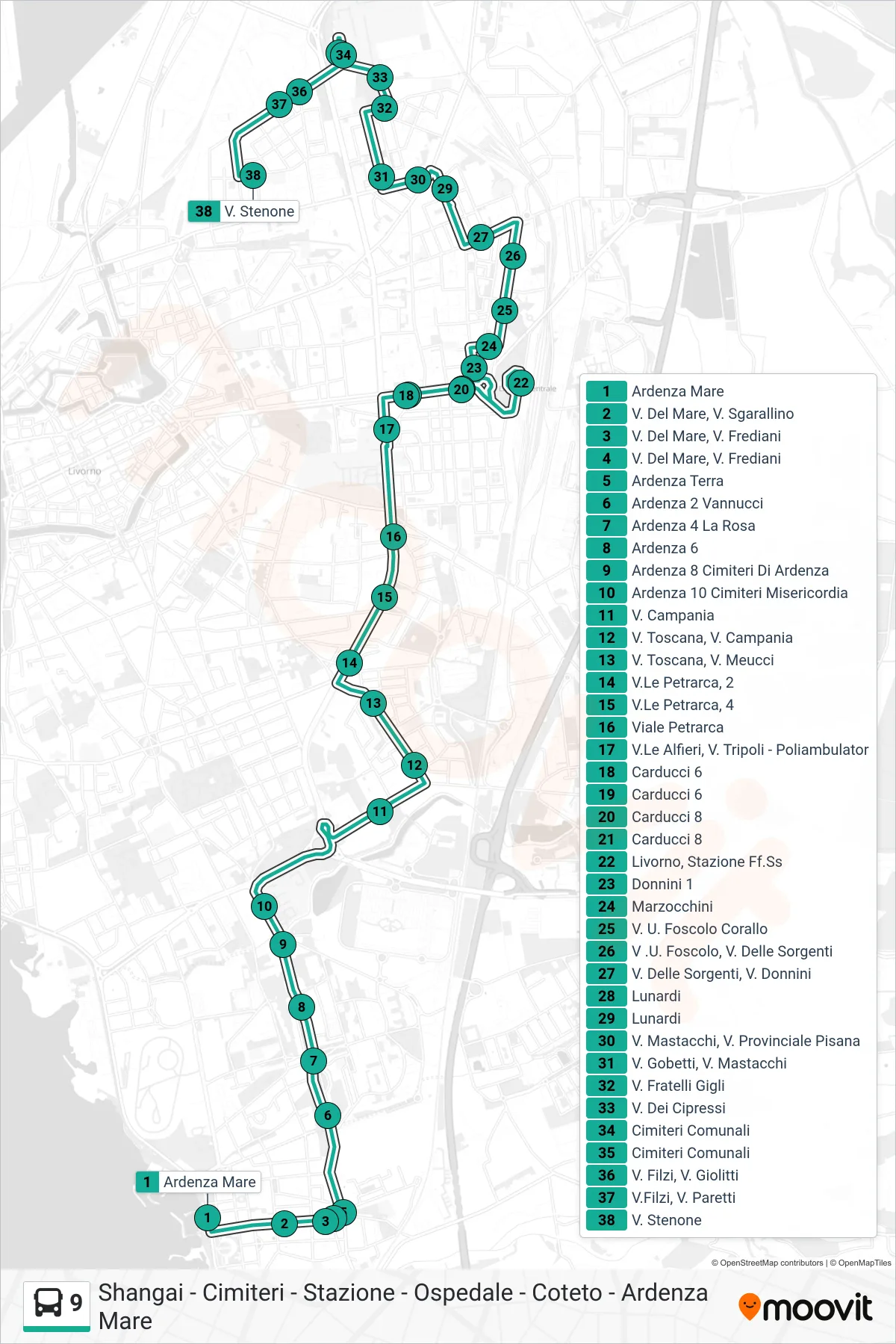 Linea 9  bus (V. Stenone) - Percorsi e fermate sulla mappa