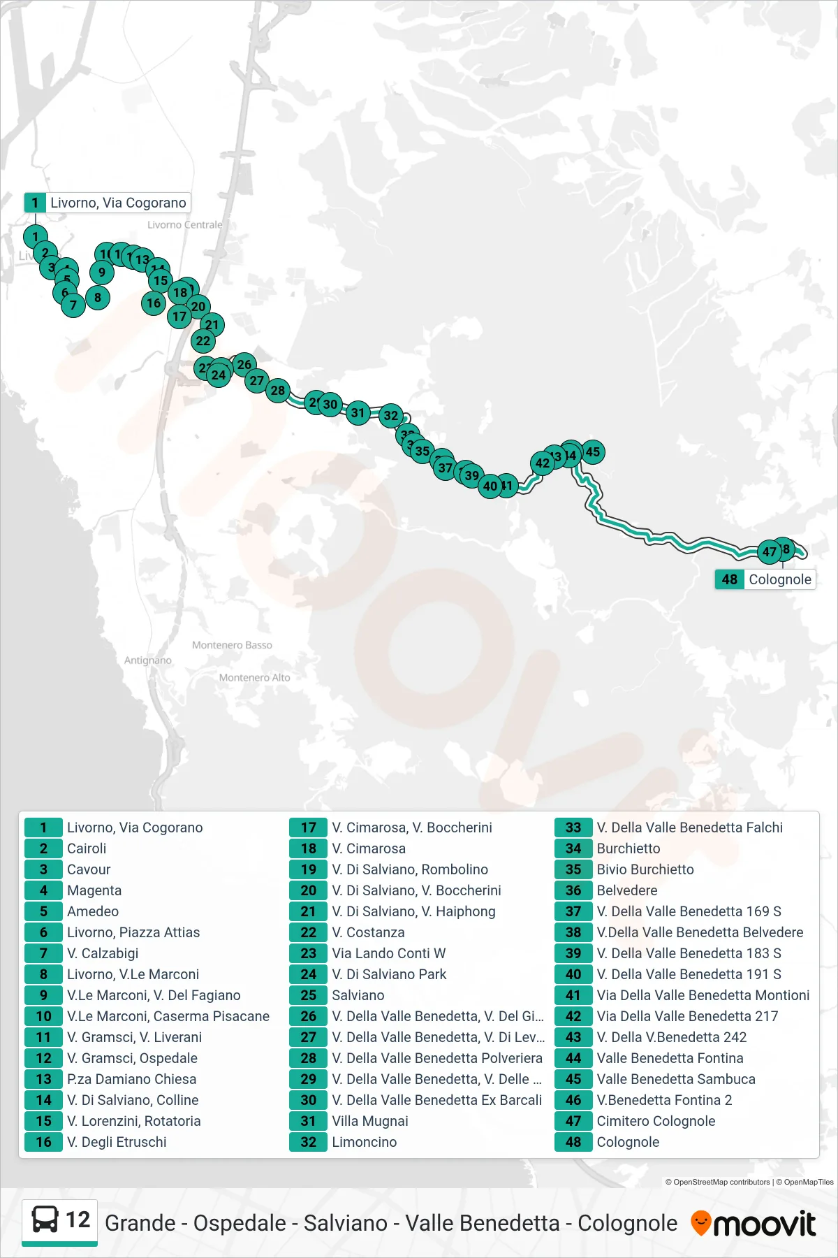 Linea 12  bus (Colognole) - Percorsi e fermate sulla mappa