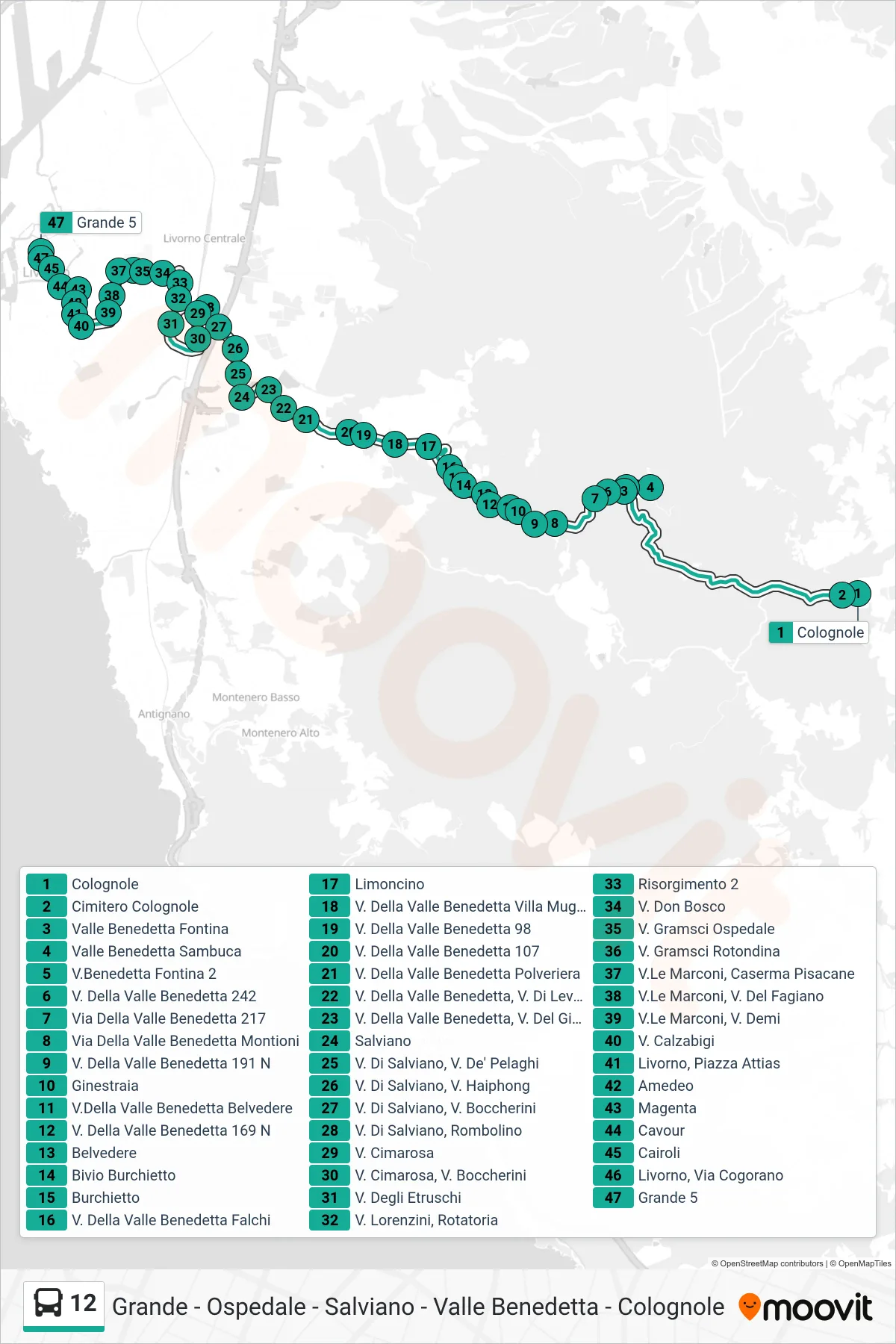 Linea 12  bus (Grande 5) - Percorsi e fermate sulla mappa