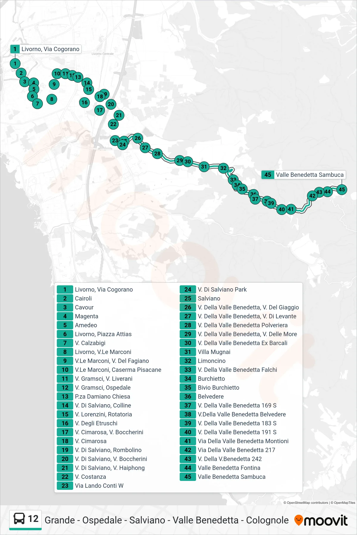 Linea 12  bus (Valle Benedetta Sambuca) - Percorsi e fermate sulla mappa