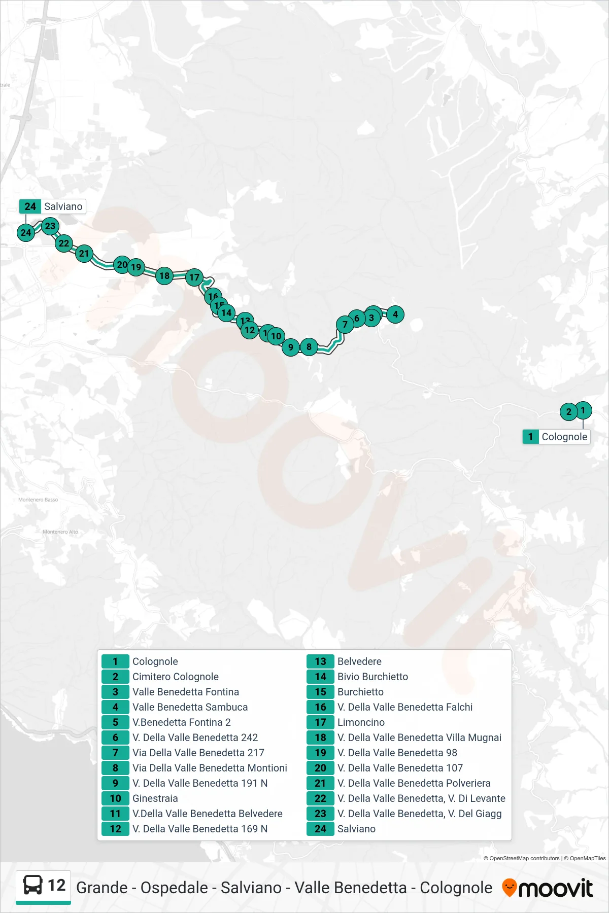 Linea 12 bus (Salviano) - Percorsi e fermate sulla mappa