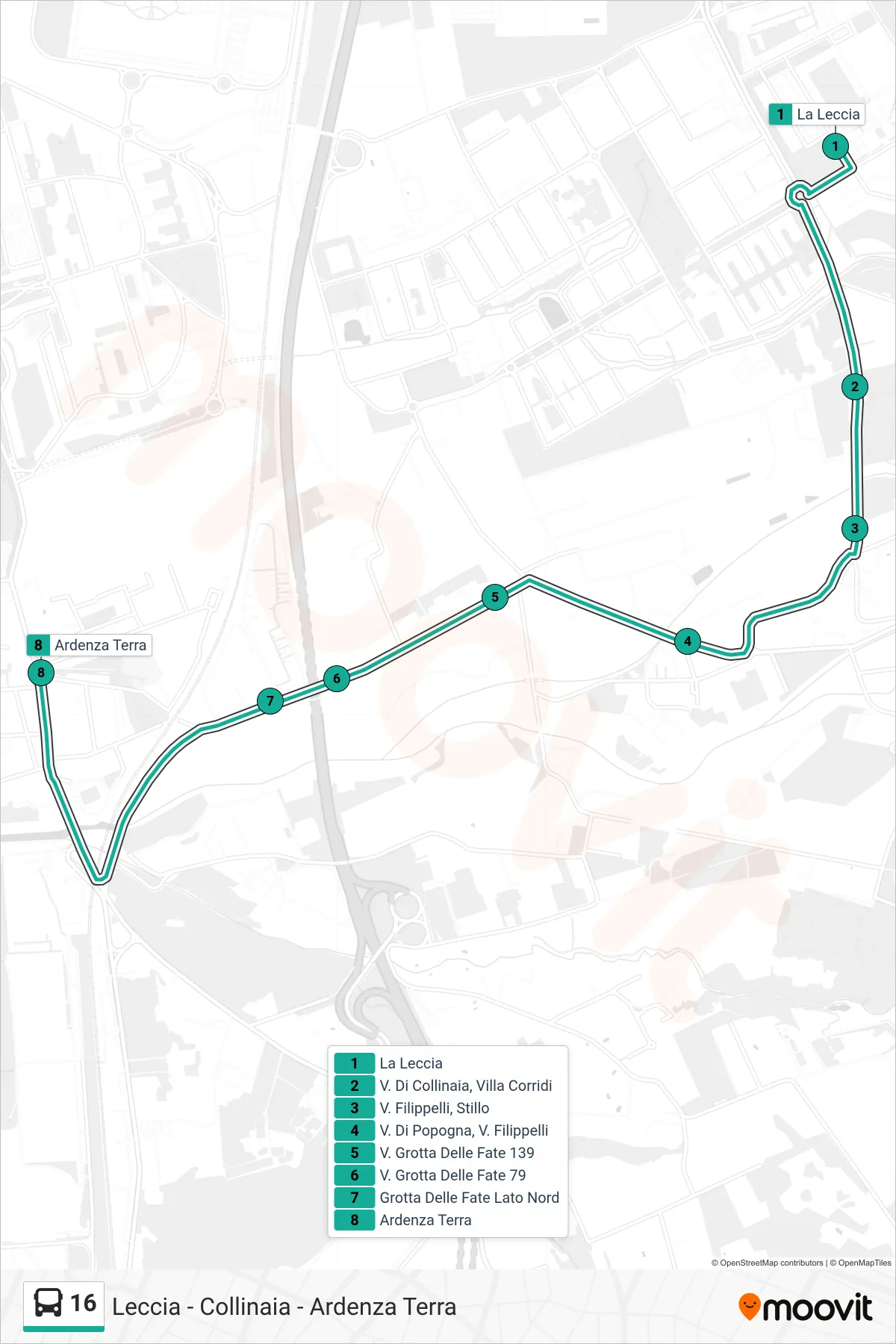 Linea 16 bus (Ardenza Terra) - Percorsi e fermate sulla mappa