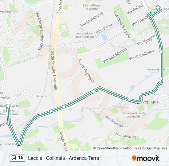 Percorso linea bus 16