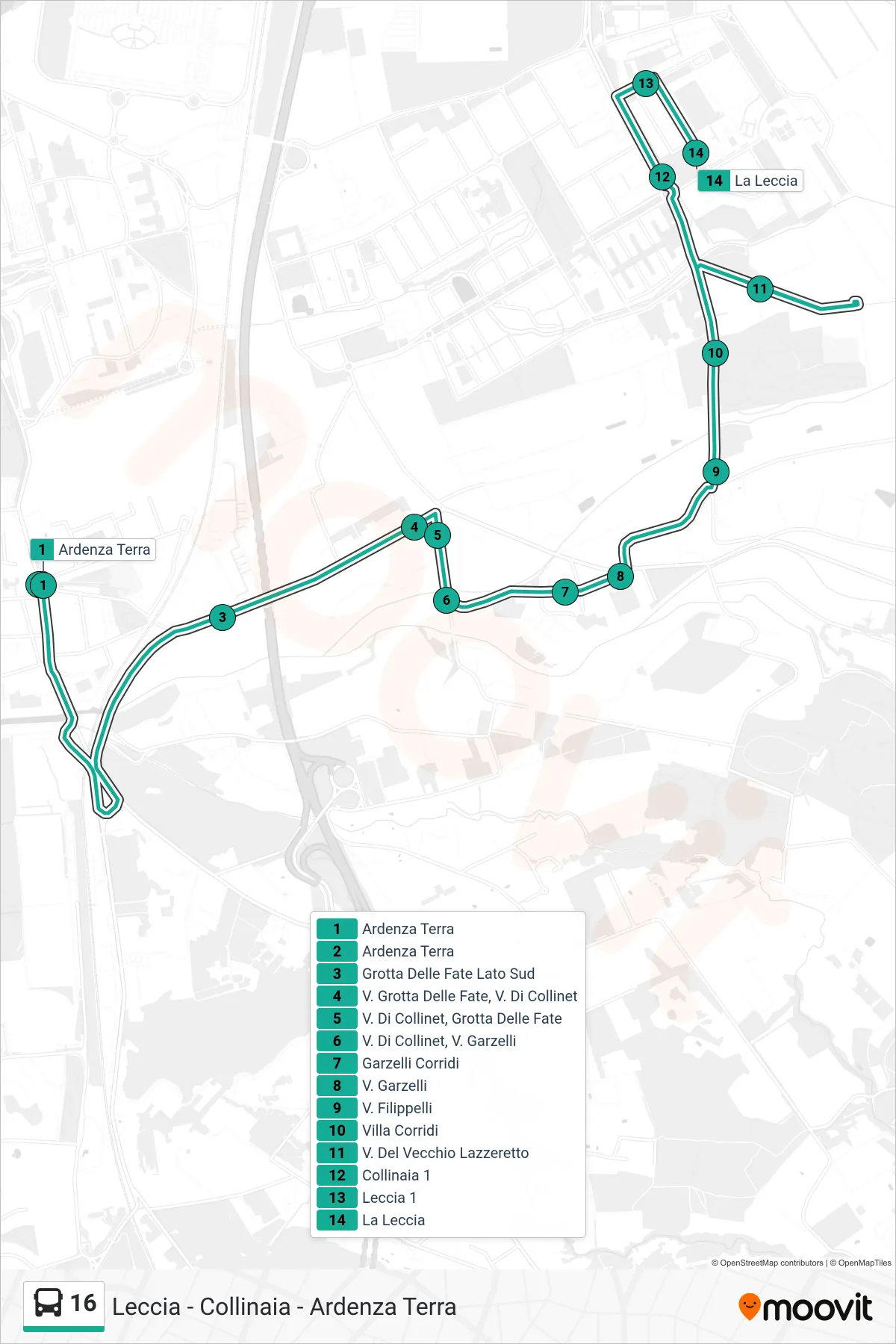 Linea 16 bus (La Leccia) - Percorsi e fermate sulla mappa