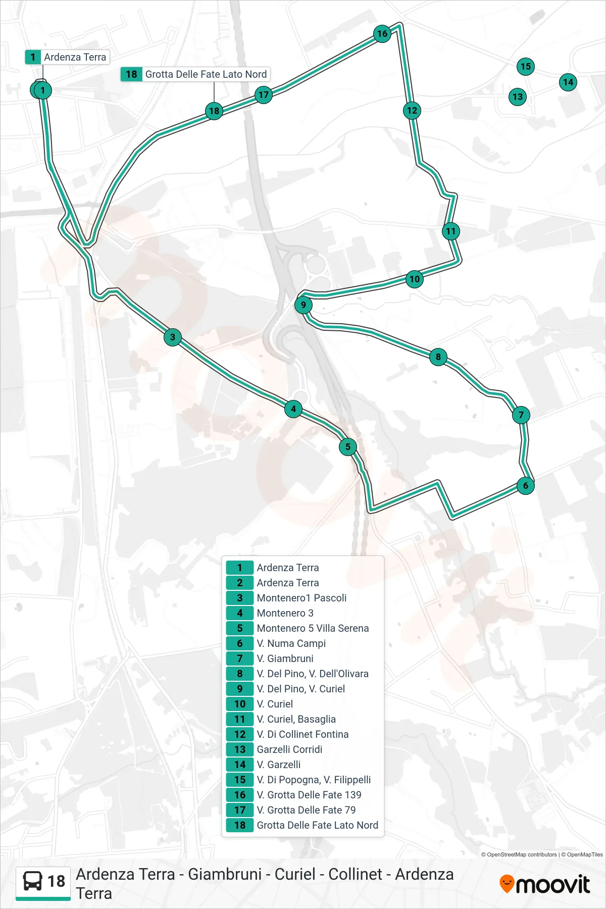 Linea 18 bus (Ardenza Terra) - Percorsi e fermate sulla mappa