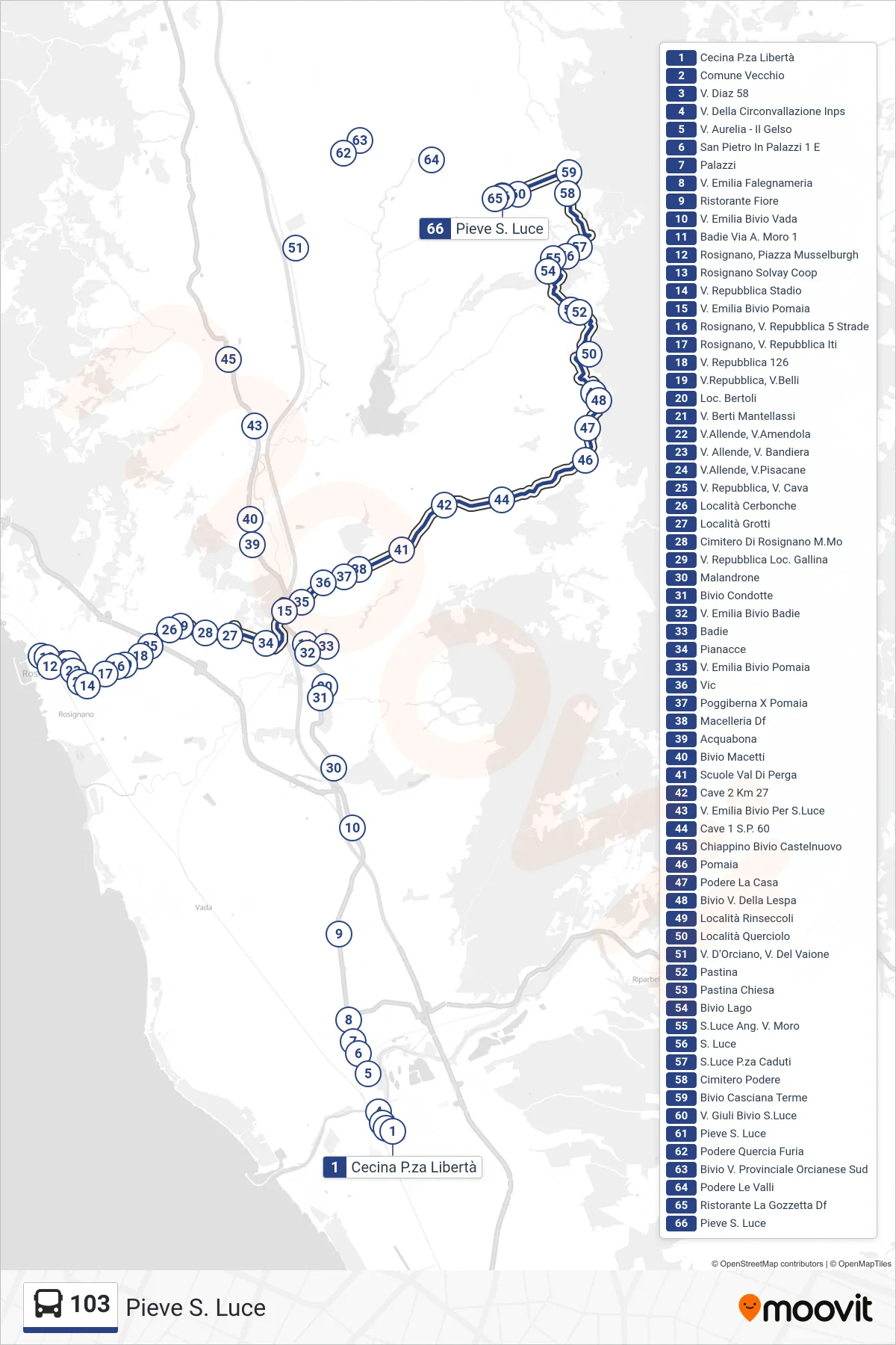 Linea 103 bus (Pieve S. Luce) - Percorsi e fermate sulla mappa