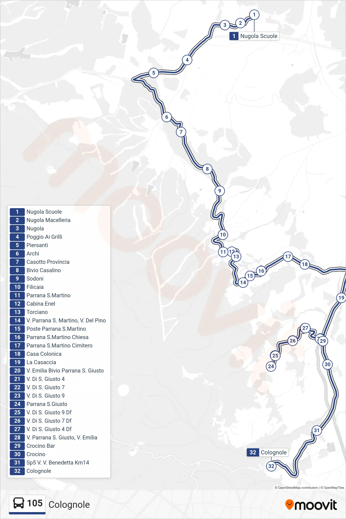 Linea 105  bus (Colognole) - Percorsi e fermate sulla mappa