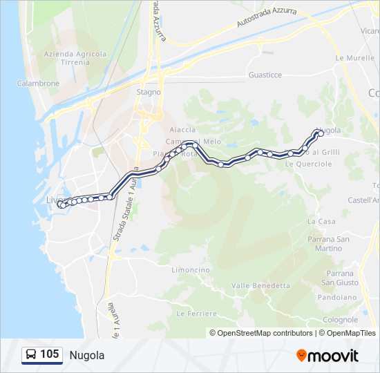 105 bus Line Map