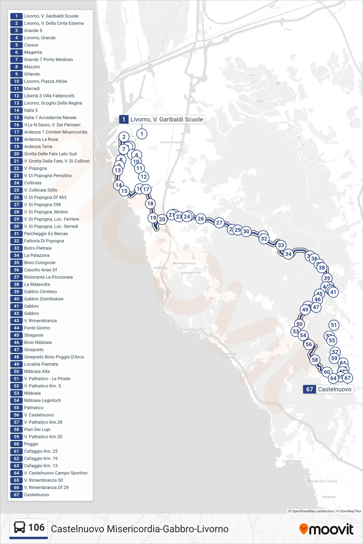 Linea 106  bus (Castelnuovo) - Percorsi e fermate sulla mappa