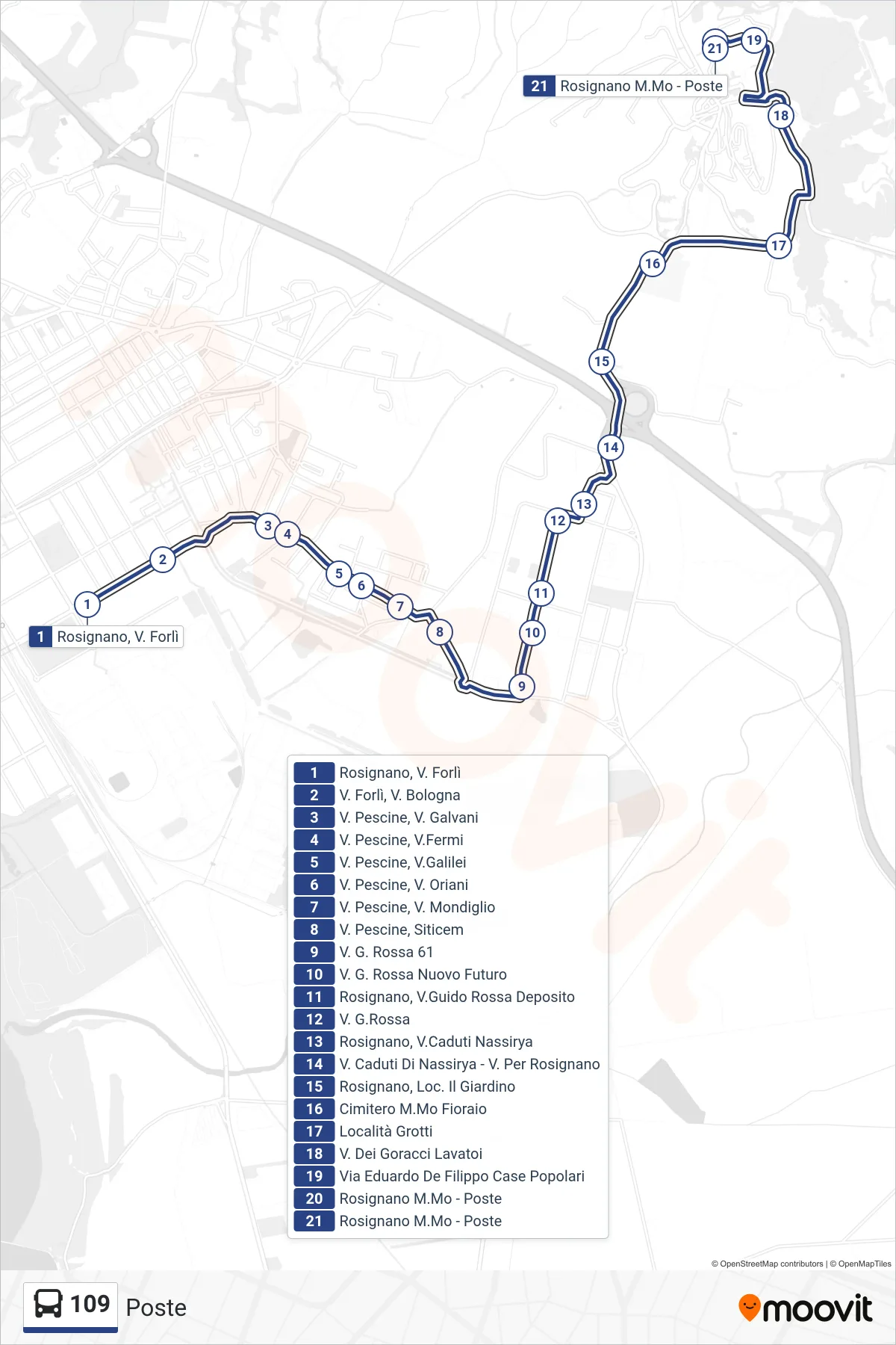 Linea 109 bus (Poste) - Percorsi e fermate sulla mappa