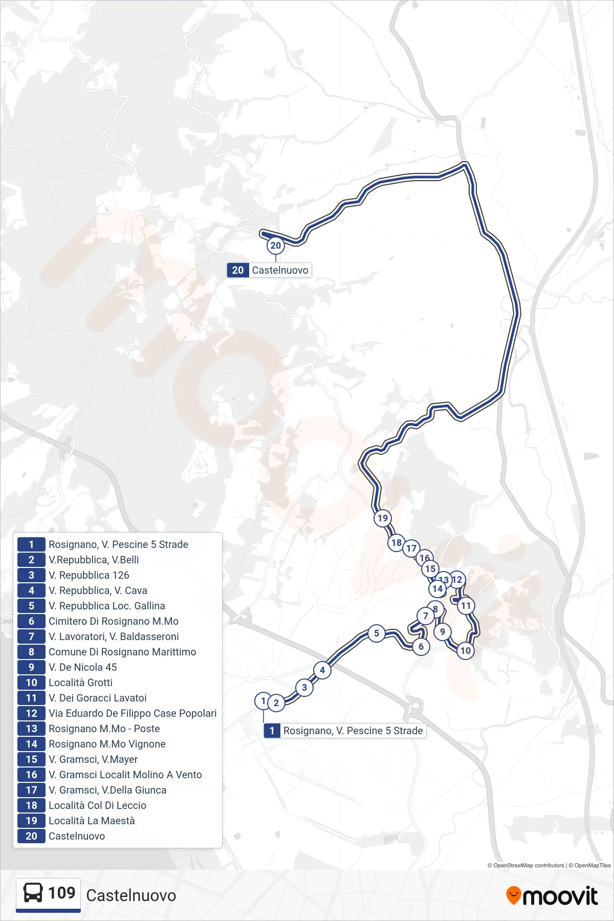 Linea 109 bus (Castelnuovo) - Percorsi e fermate sulla mappa