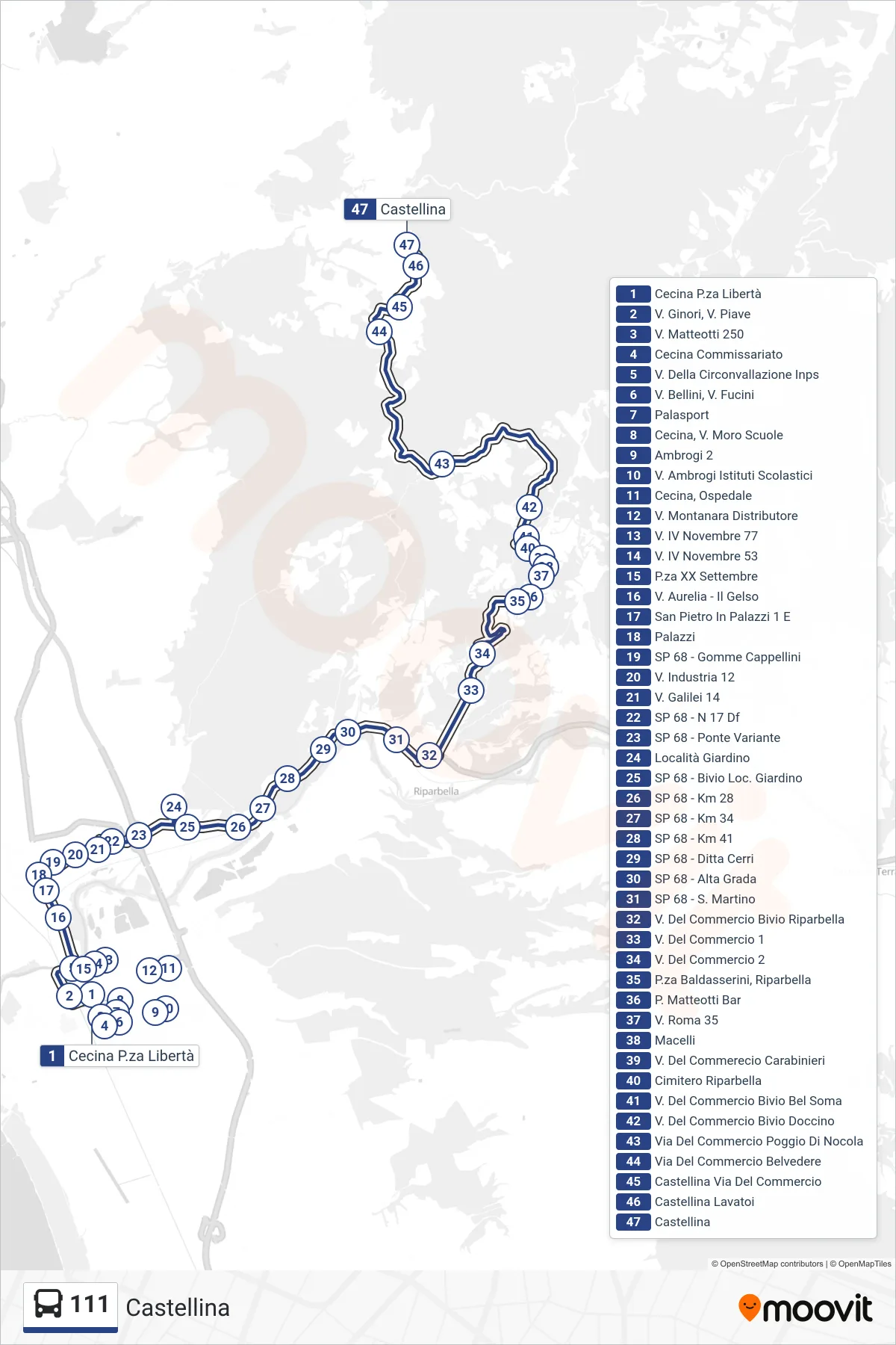 Linea 111 bus (Castellina) - Percorsi e fermate sulla mappa