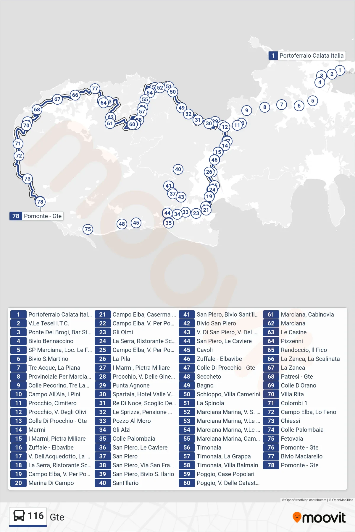 Linea 116  bus (Gte) - Percorsi e fermate sulla mappa