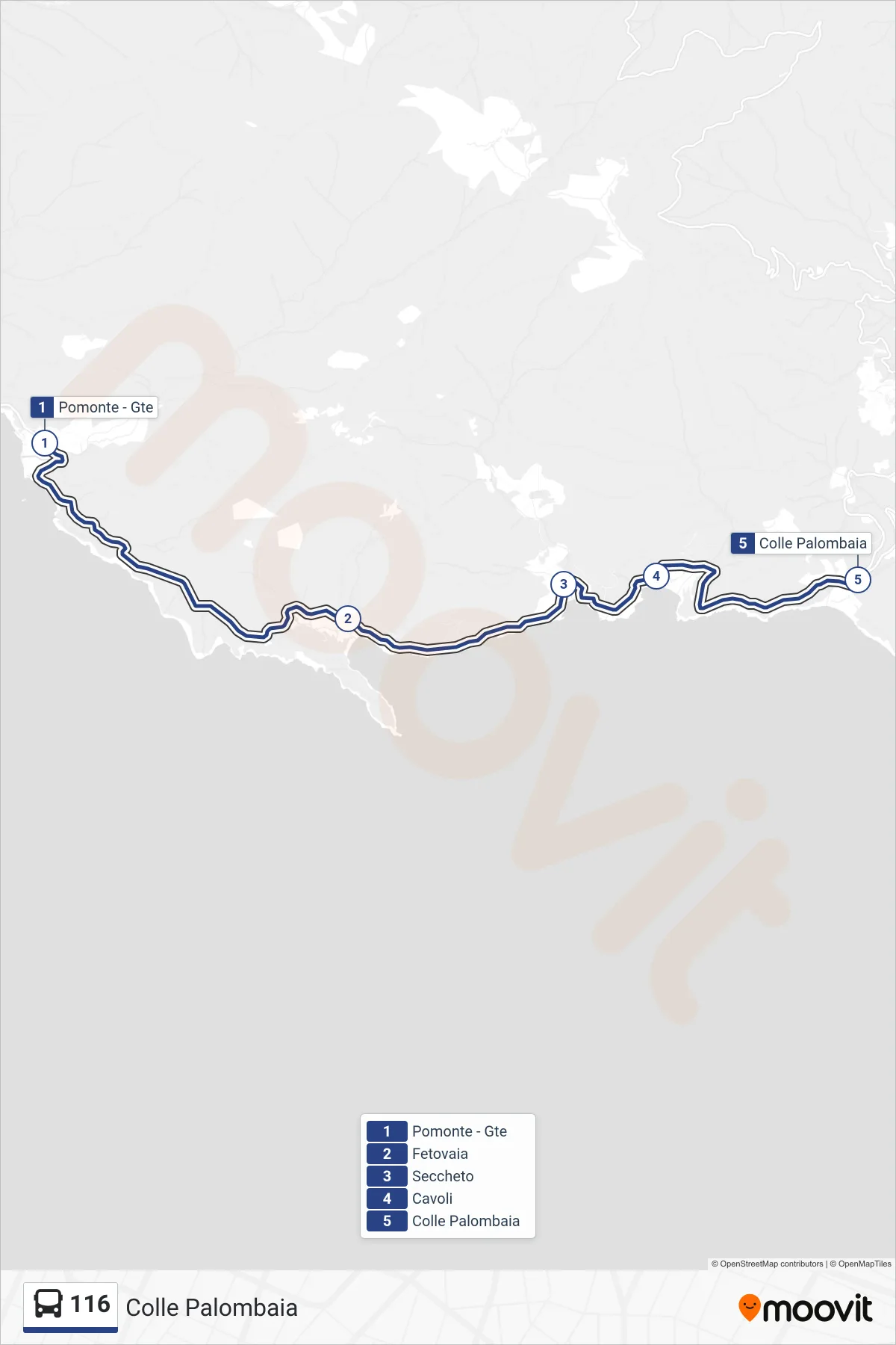 Linea 116 bus (Colle Palombaia) - Percorsi e fermate sulla mappa
