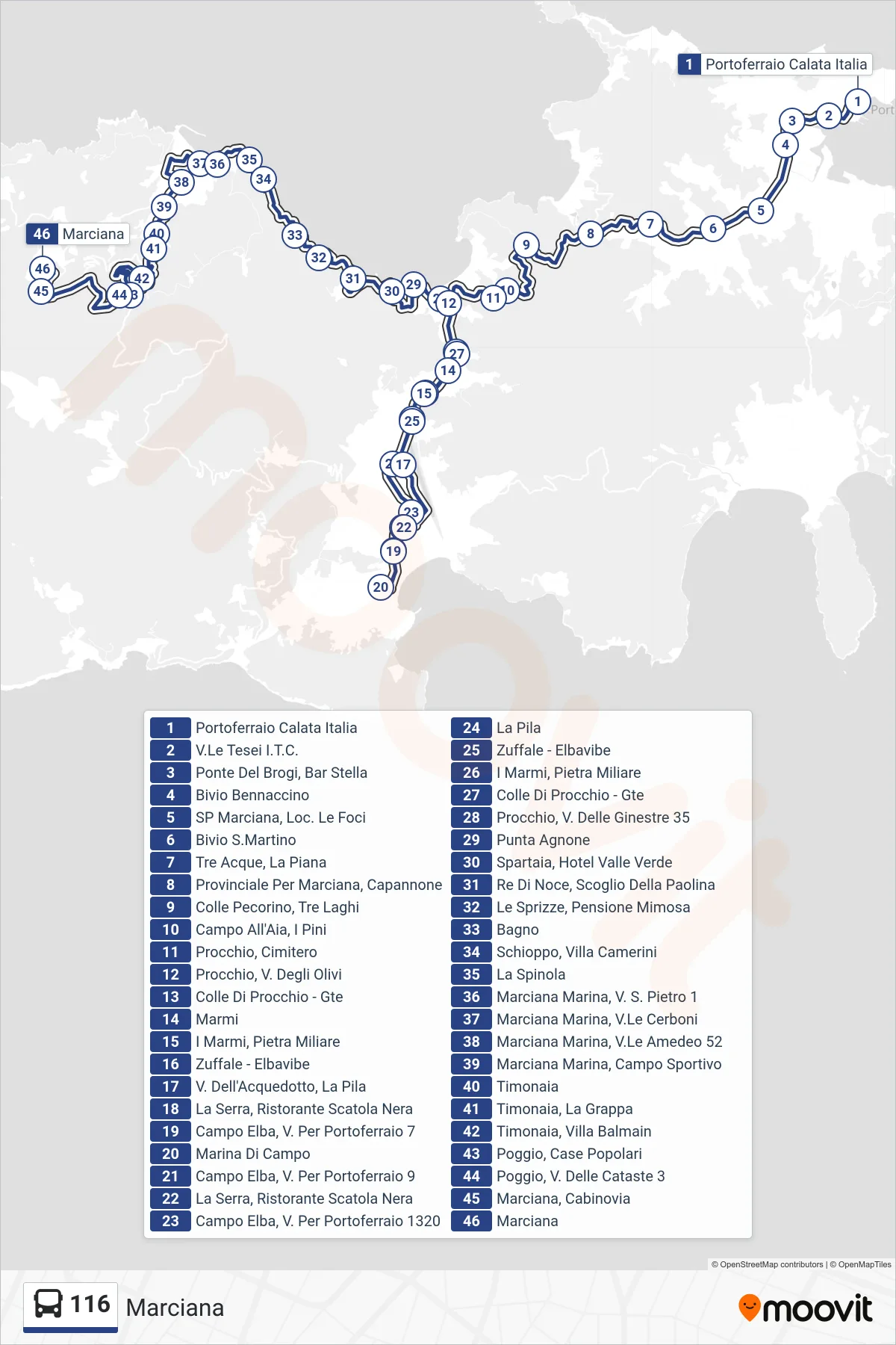 Linea 116 bus (Marciana) - Percorsi e fermate sulla mappa