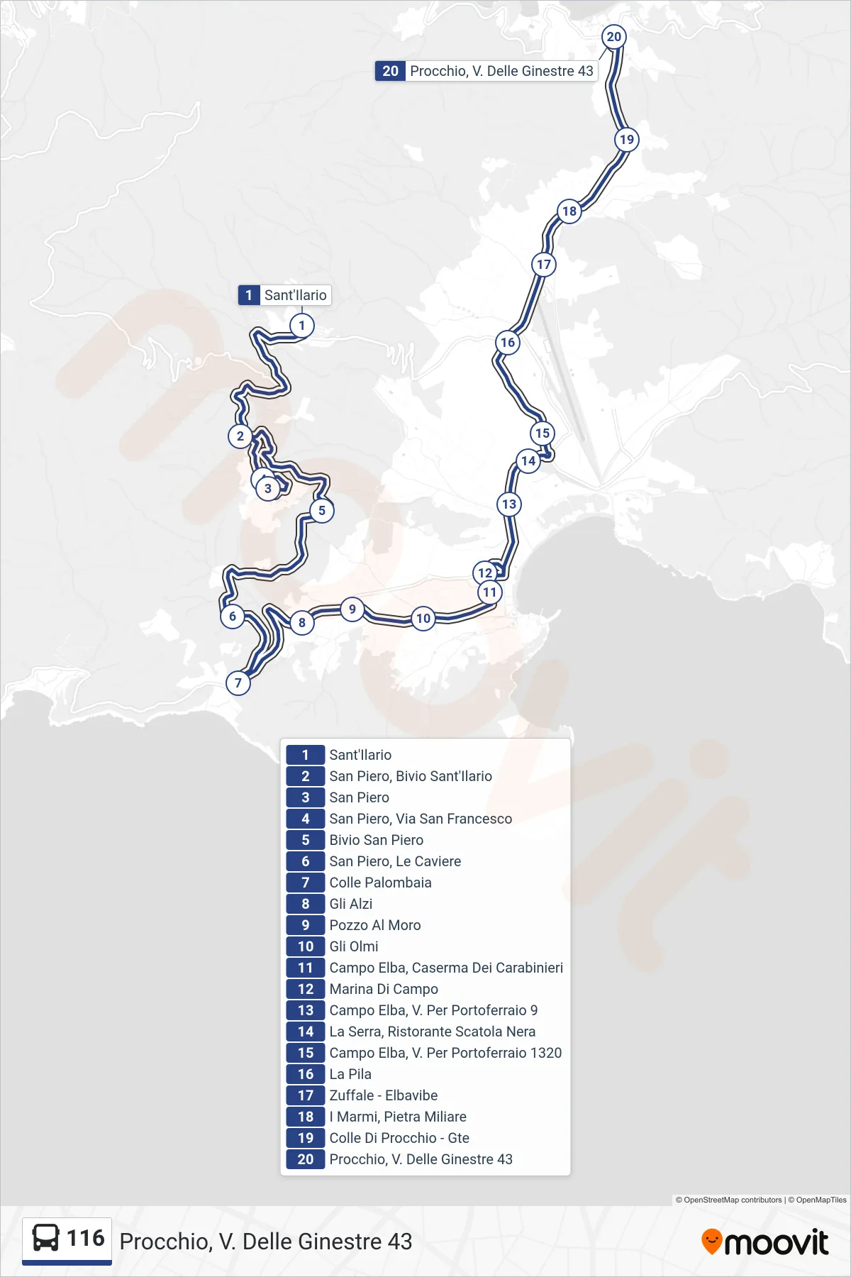 Linea 116 bus (Procchio, V. Delle Ginestre 43) - Percorsi e fermate sulla mappa
