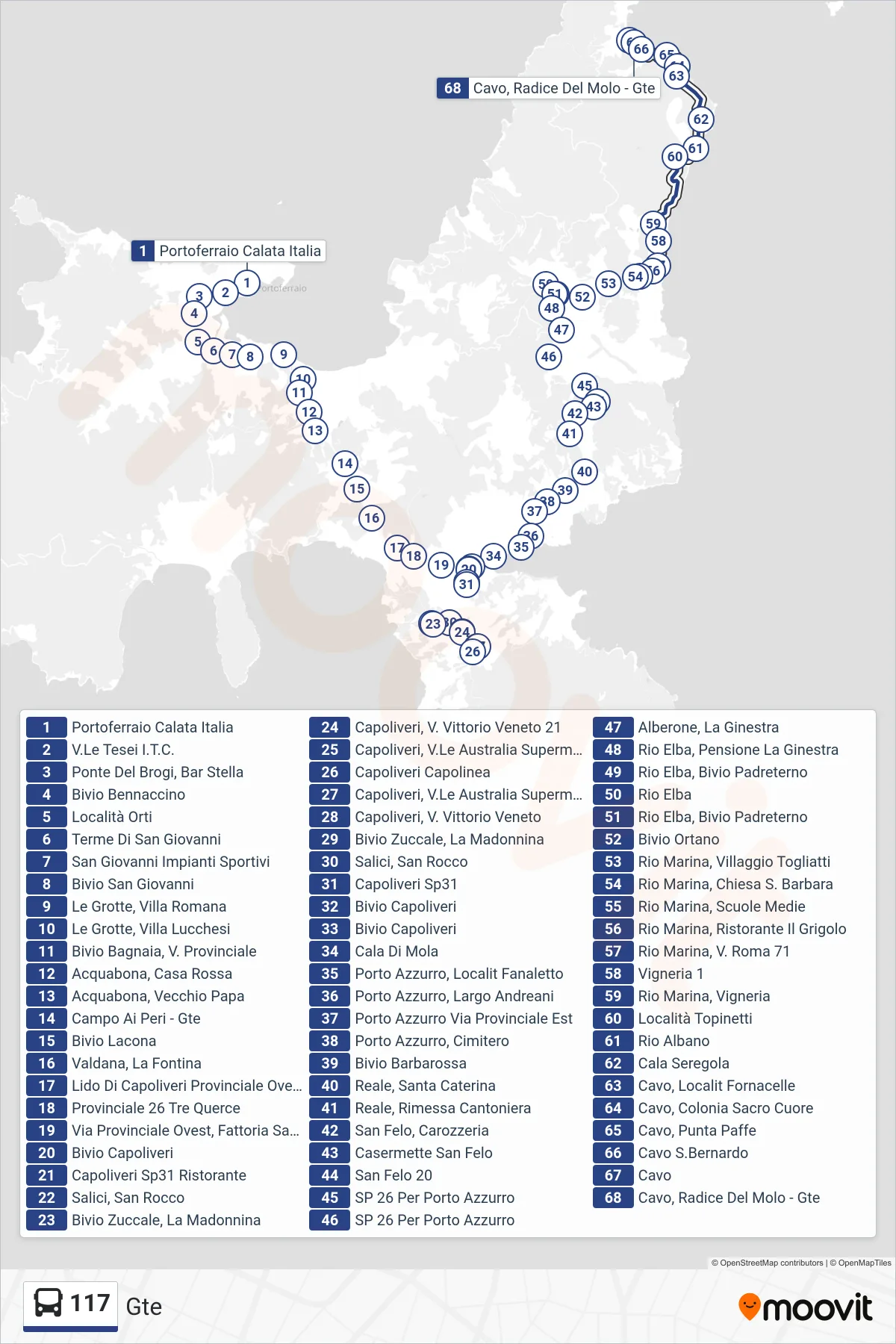 Linea 117 bus (Gte) - Percorsi e fermate sulla mappa