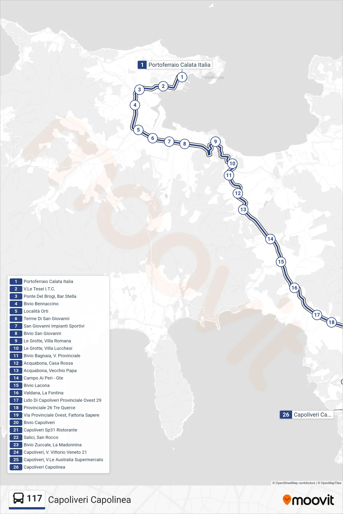 Linea 117  bus (Capoliveri  Capolinea) - Percorsi e fermate sulla mappa