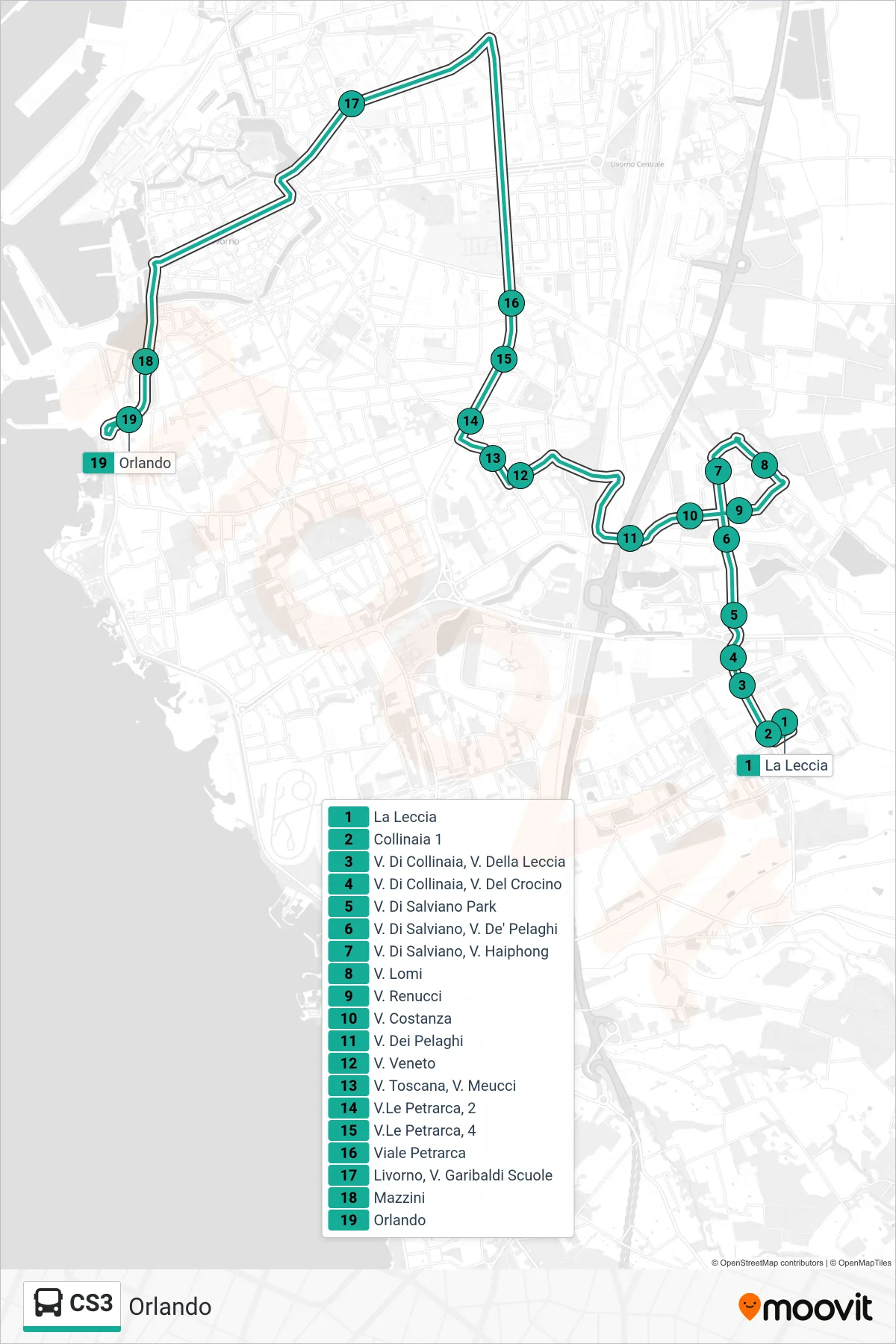 Linea CS3  bus (Orlando) - Percorsi e fermate sulla mappa