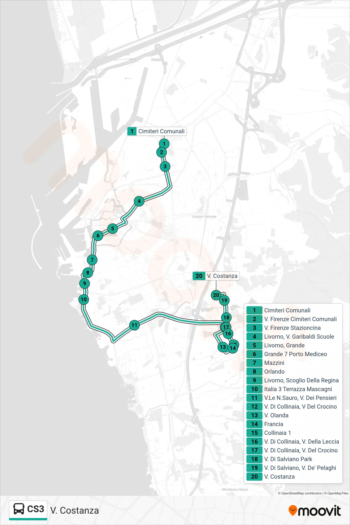Linea CS3 bus (V. Costanza) - Percorsi e fermate sulla mappa