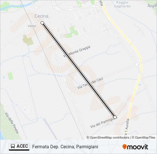 Percorso linea bus ACEC