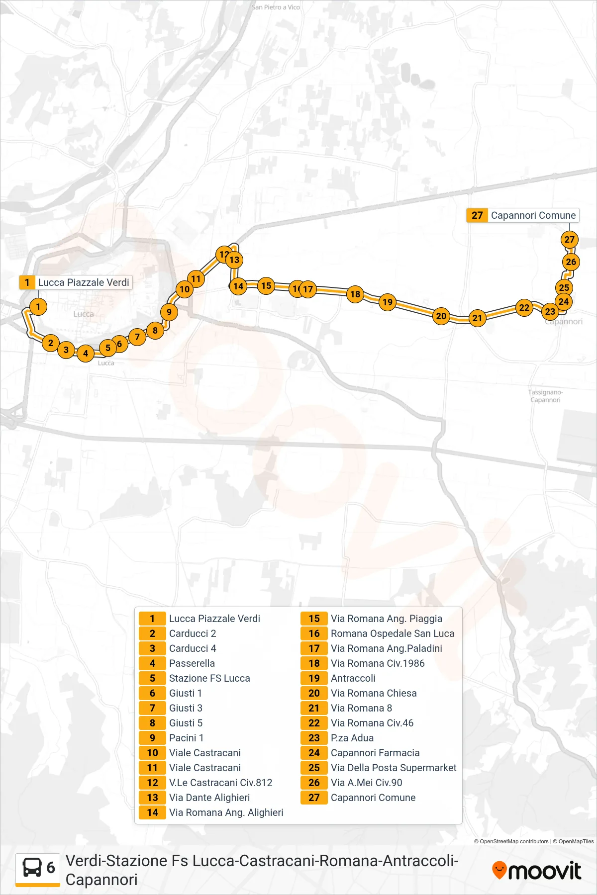 Linea 6  bus (Capannori Comune) - Percorsi e fermate sulla mappa