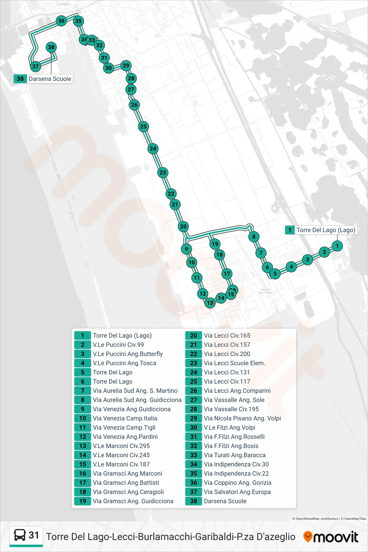 Linea 31  bus (Darsena Scuole) - Percorsi e fermate sulla mappa