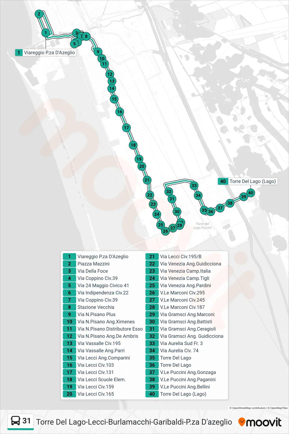 Linea 31 bus (Torre Del Lago (Lago)) - Percorsi e fermate sulla mappa
