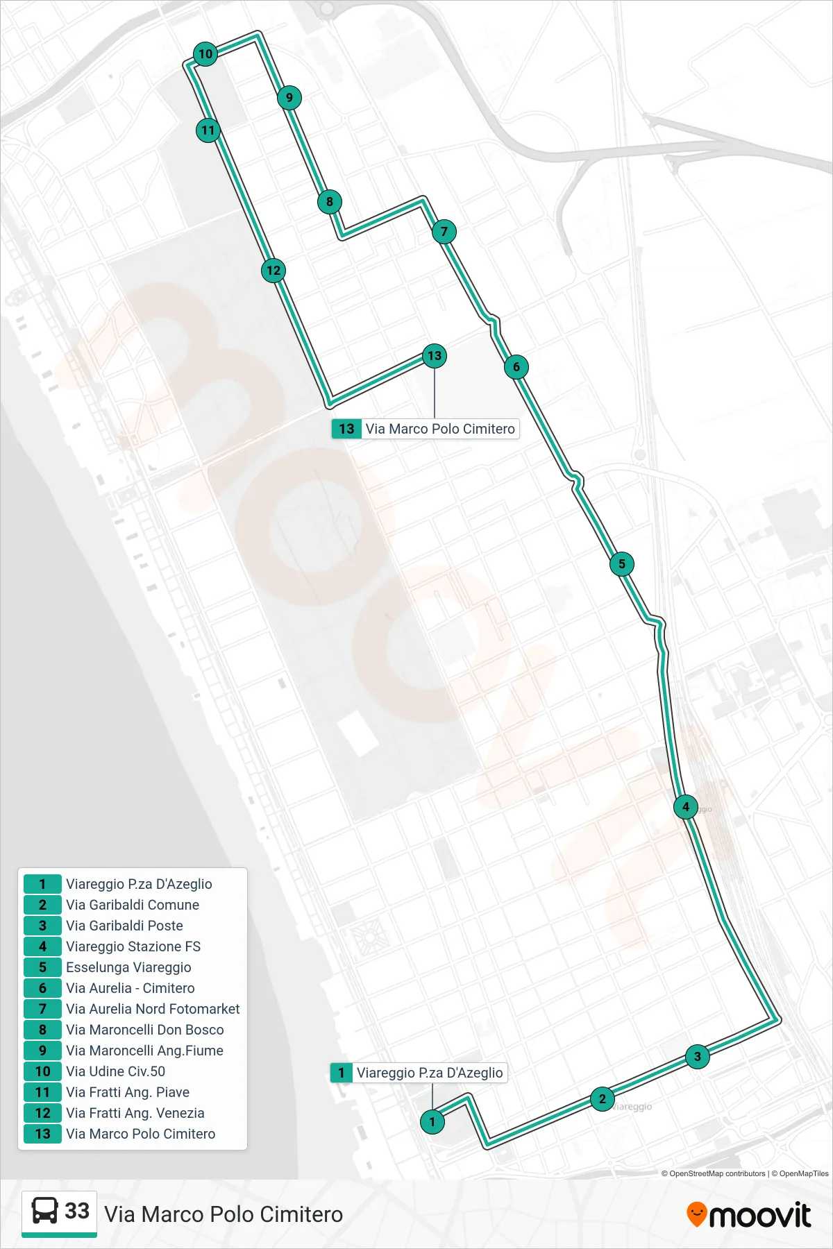 Linea 33 bus (Via Marco Polo Cimitero) - Percorsi e fermate sulla mappa