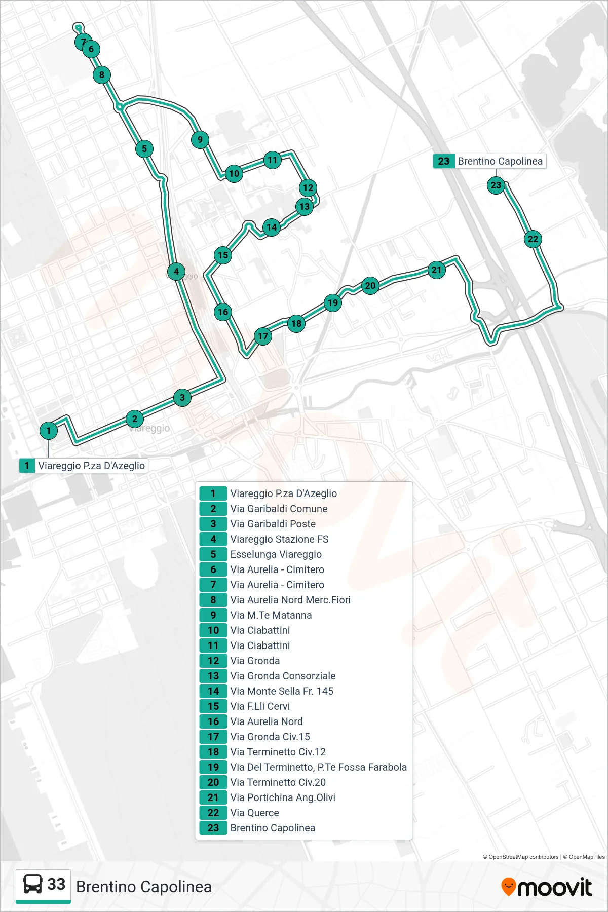 Linea 33  bus (Brentino Capolinea) - Percorsi e fermate sulla mappa
