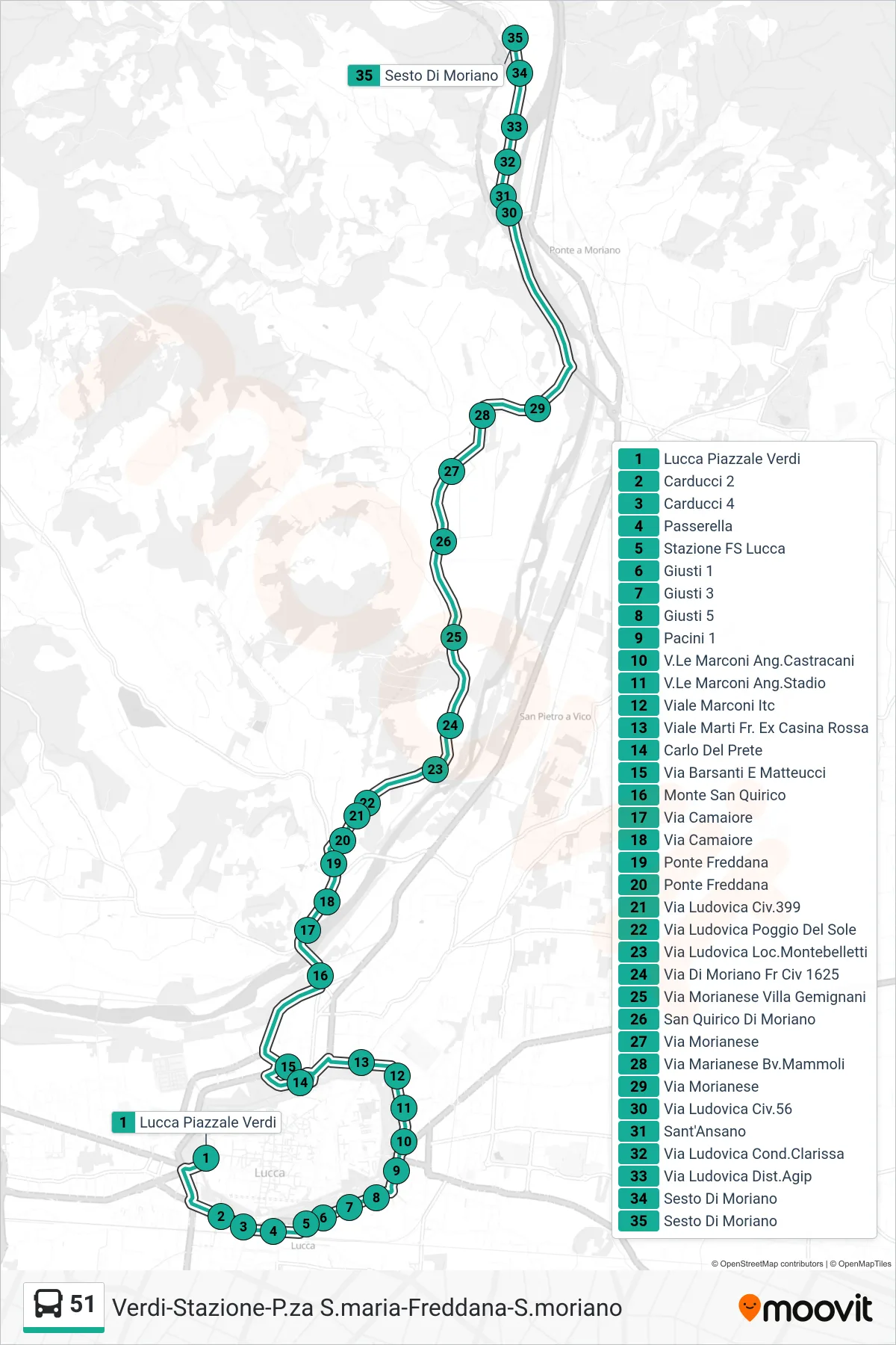 Linea 51 bus (Sesto Di Moriano) - Percorsi e fermate sulla mappa