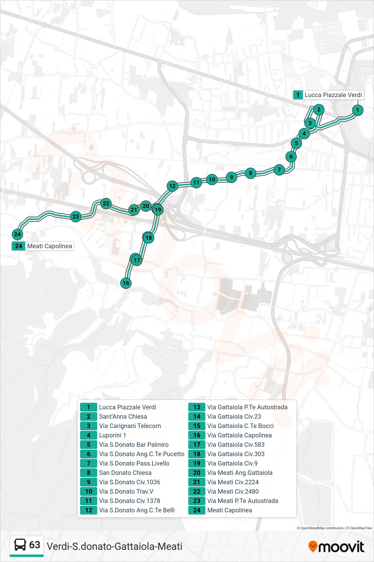 Linea 63 bus (Meati Capolinea) - Percorsi e fermate sulla mappa