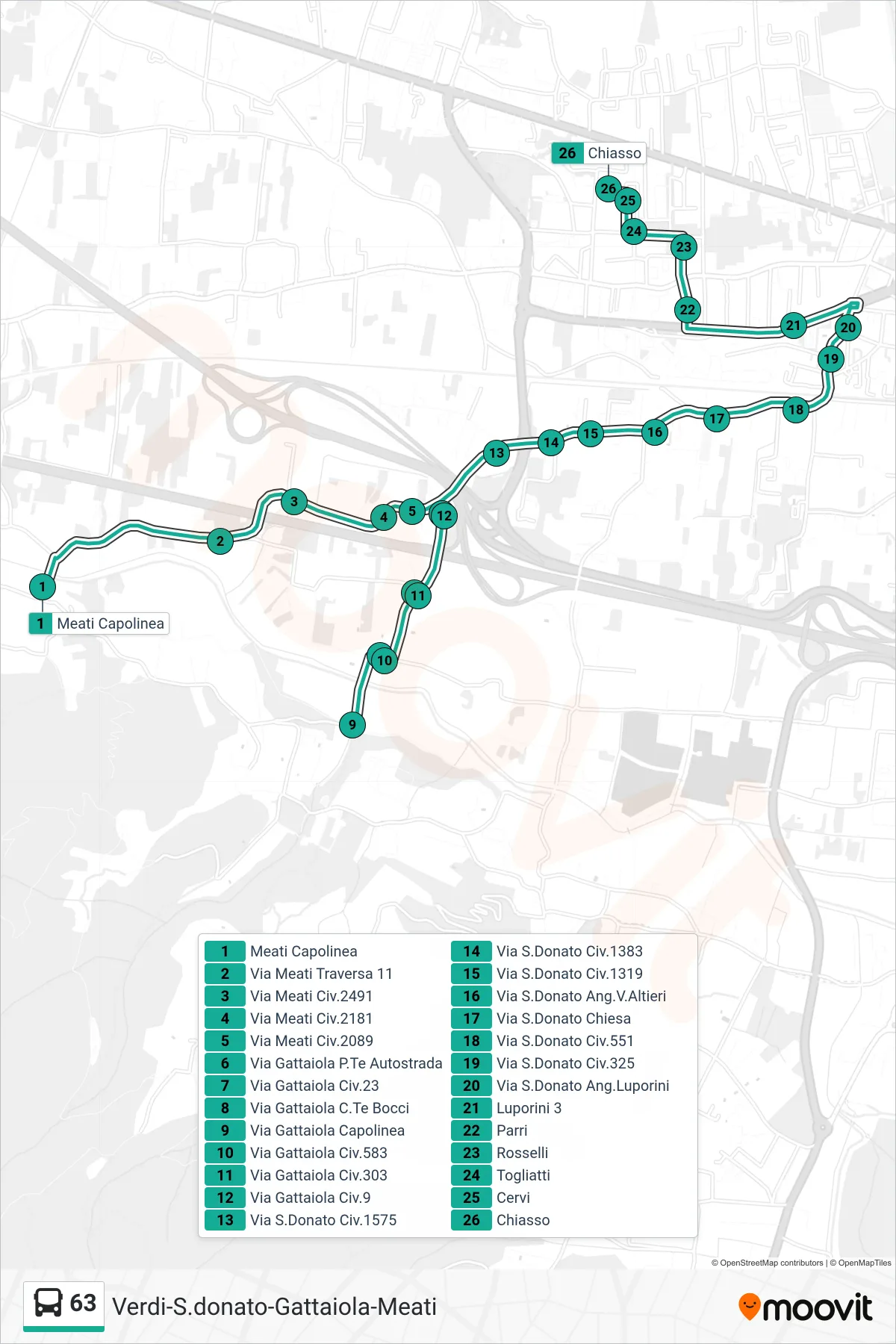 Linea 63 bus (Chiasso) - Percorsi e fermate sulla mappa