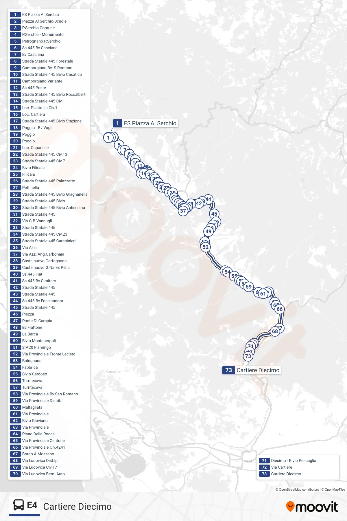 Linea E4 bus (Cartiere Diecimo) - Percorsi e fermate sulla mappa