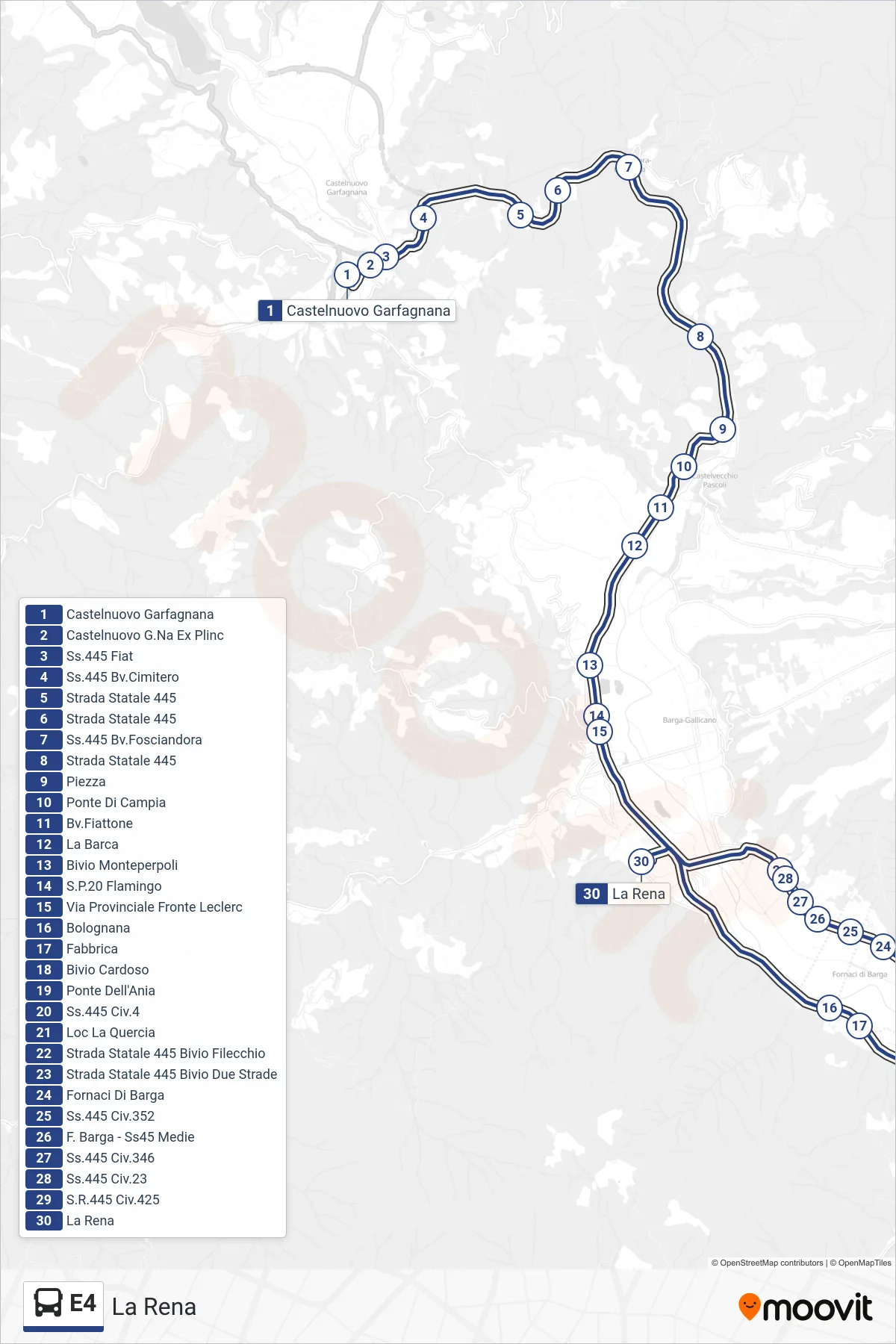 Linea E4 bus (La Rena) - Percorsi e fermate sulla mappa