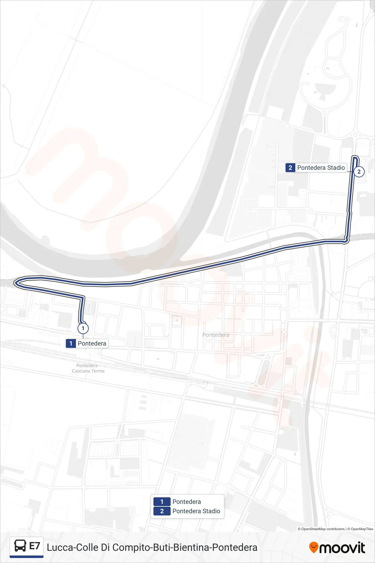 Linea E7 bus (Pontedera Stadio) - Percorsi e fermate sulla mappa
