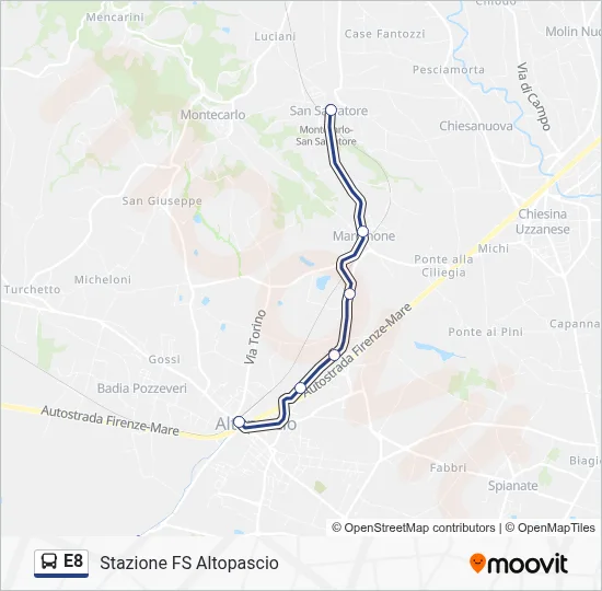 Percorso linea bus E8