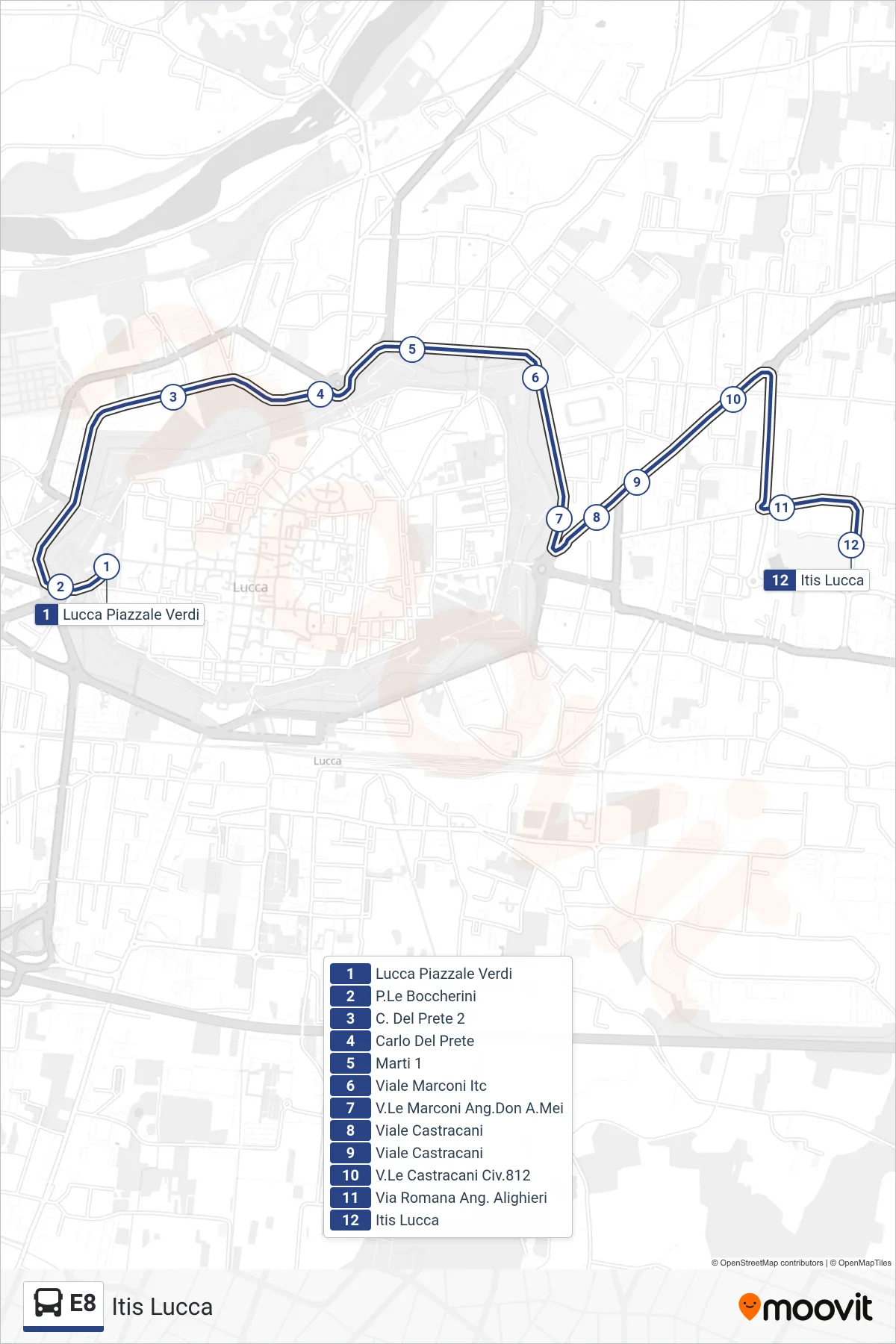 Linea E8 bus (Itis Lucca) - Percorsi e fermate sulla mappa