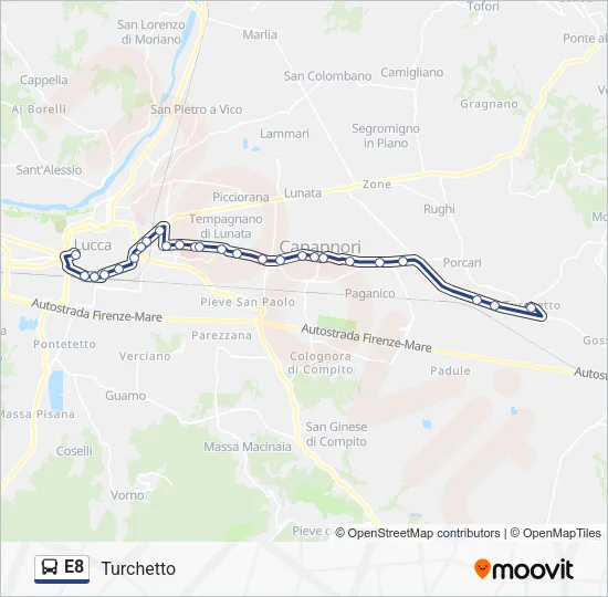 E8 Bus Line Map