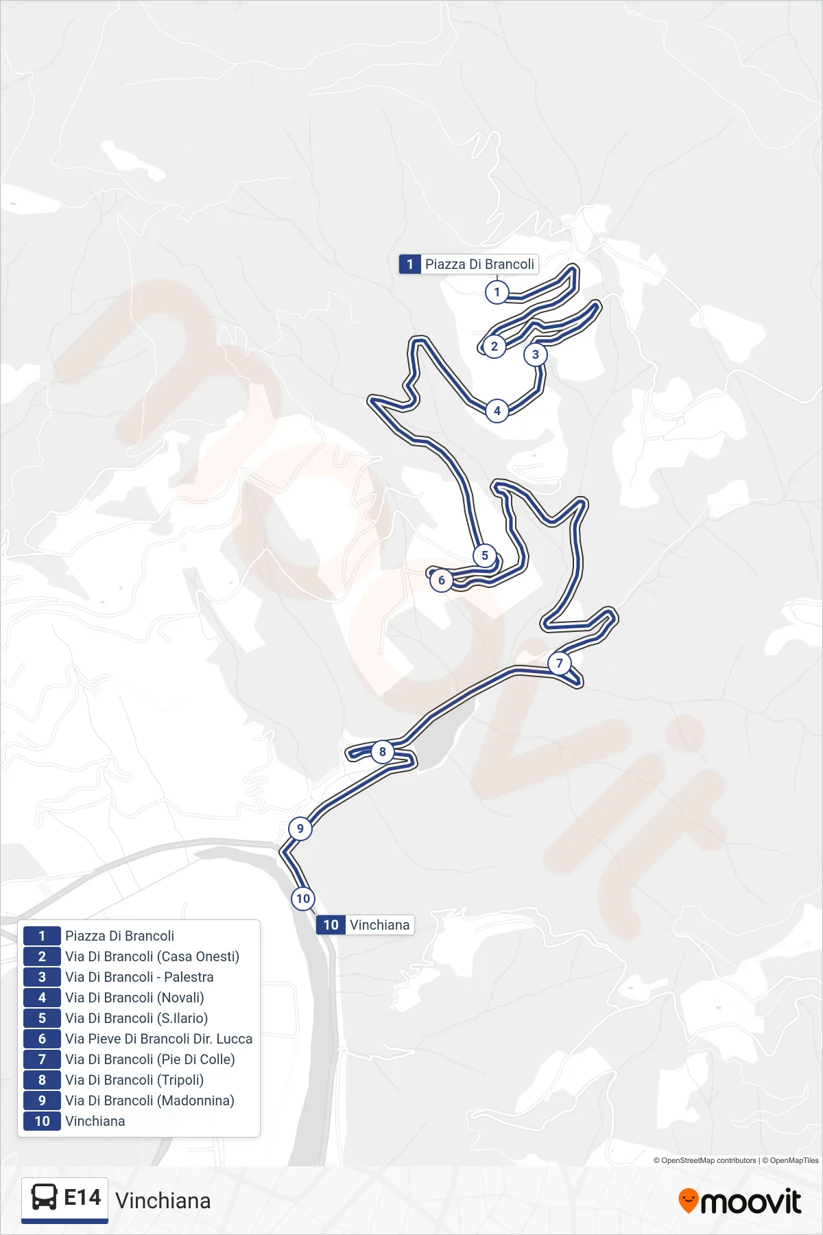 Linea E14 bus (Vinchiana) - Percorsi e fermate sulla mappa