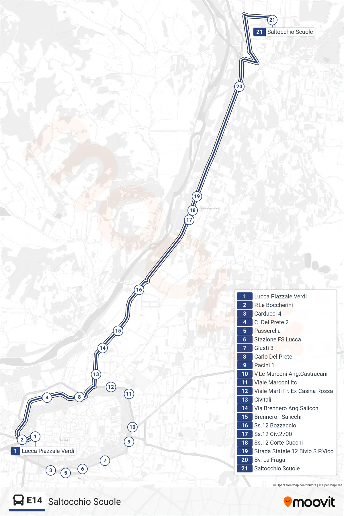 Linea E14 bus (Saltocchio Scuole) - Percorsi e fermate sulla mappa