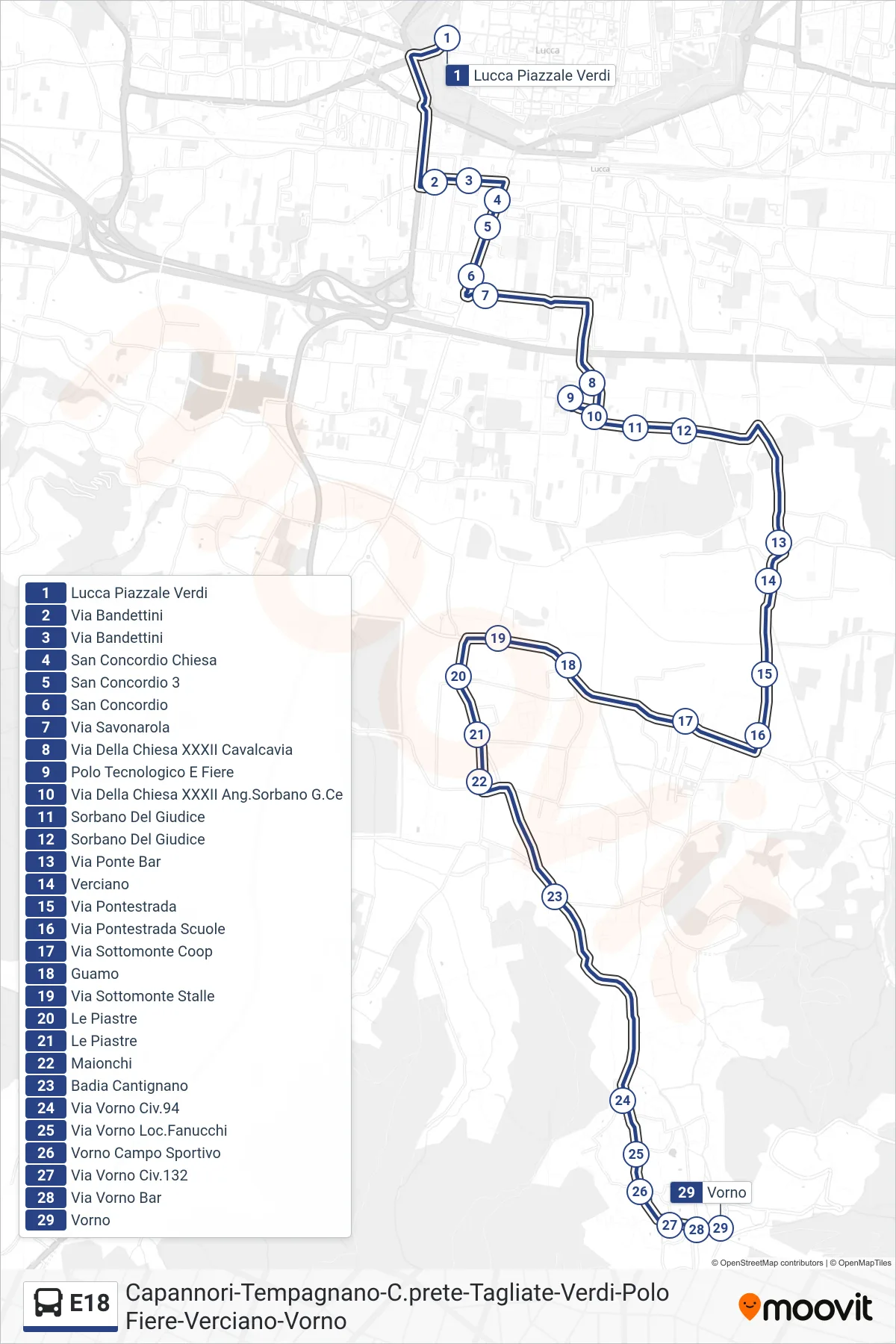 Linea E18 bus (Vorno) - Percorsi e fermate sulla mappa
